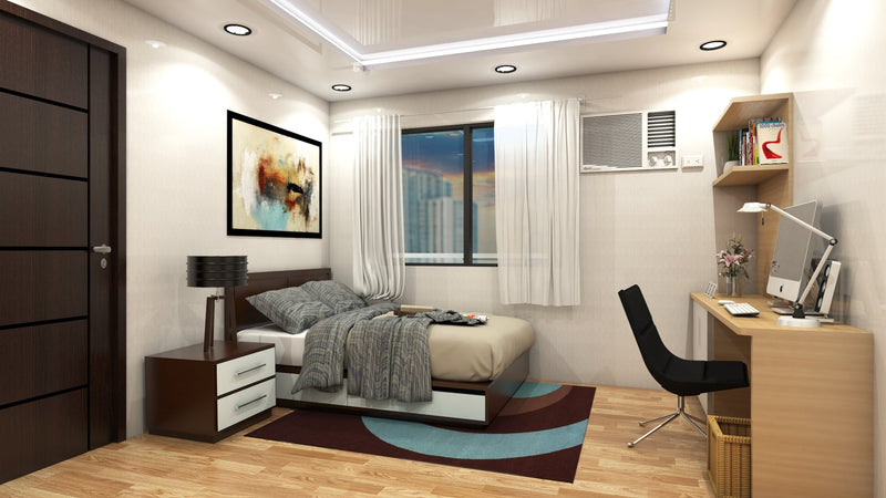 Rendered bedroom and work area